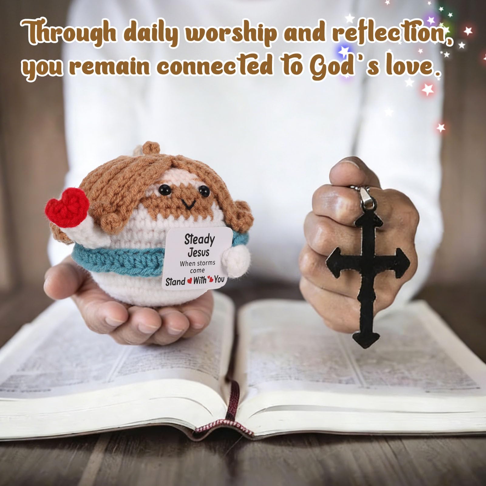 Positive Crochet Jesus Plush Doll Mini Jesus Figure Christian Gifts Emotional Inspirational Support Crochet Religious Spiritual Faith Bible Inspirational Gifts