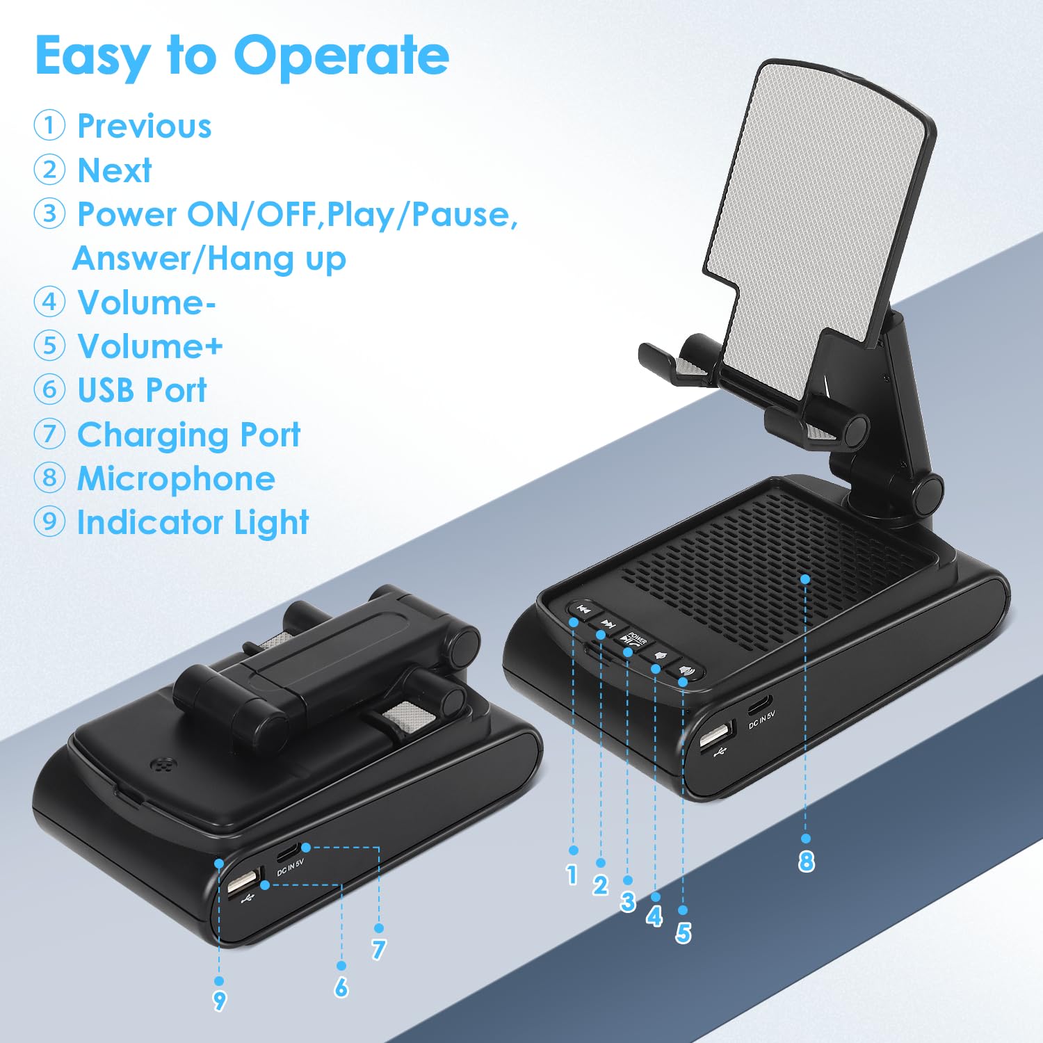 Soporte ajustable multiángulo para teléfono móvil con altavoz Bluetooth integrado, adecuado para uso doméstico y exterior, fácil de llevar, con base antideslizante, un regalo de cumpleaños
