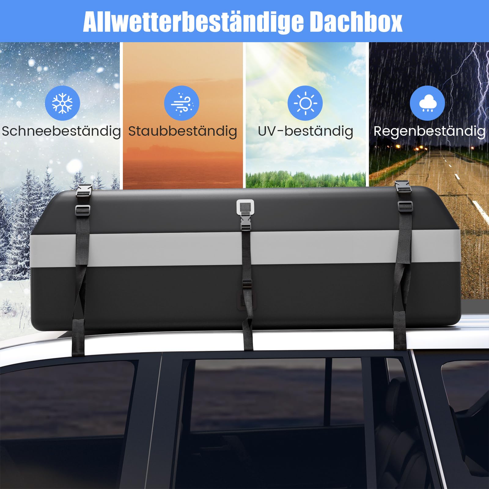 COSTWAY 600L Dachbox für Auto, 600L Dachkoffer wasserdicht mit 6 Türhaken, Zahlenschloss, Rutschfester Matte & Tragetasche, Faltbare Dachtasche Gepäckbox für Autos, Vans, SUVs (Grau)