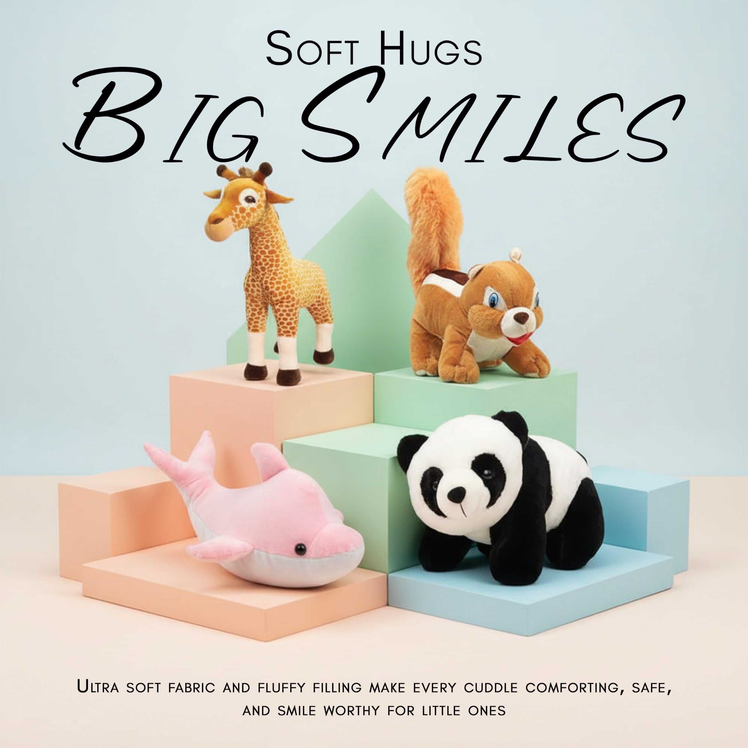Pack of 4 Panda, Squirrel, Griffe & Pink Dolphine. Best Soft Combo Toys Toy for Cute Kids Baby Boys/Girls Animal Stuffed Plush Toy Teddy Bear for Kids.