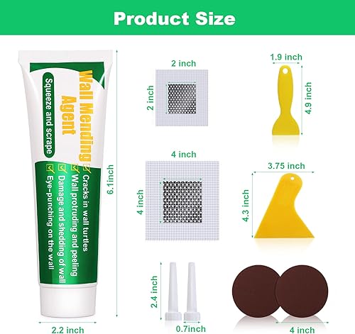 Miniatura 6 de Kit de reparación de paneles de yeso, 2 piezas de parches de reparación de pared con raspador, agente de reparación de pared Safemend parche de