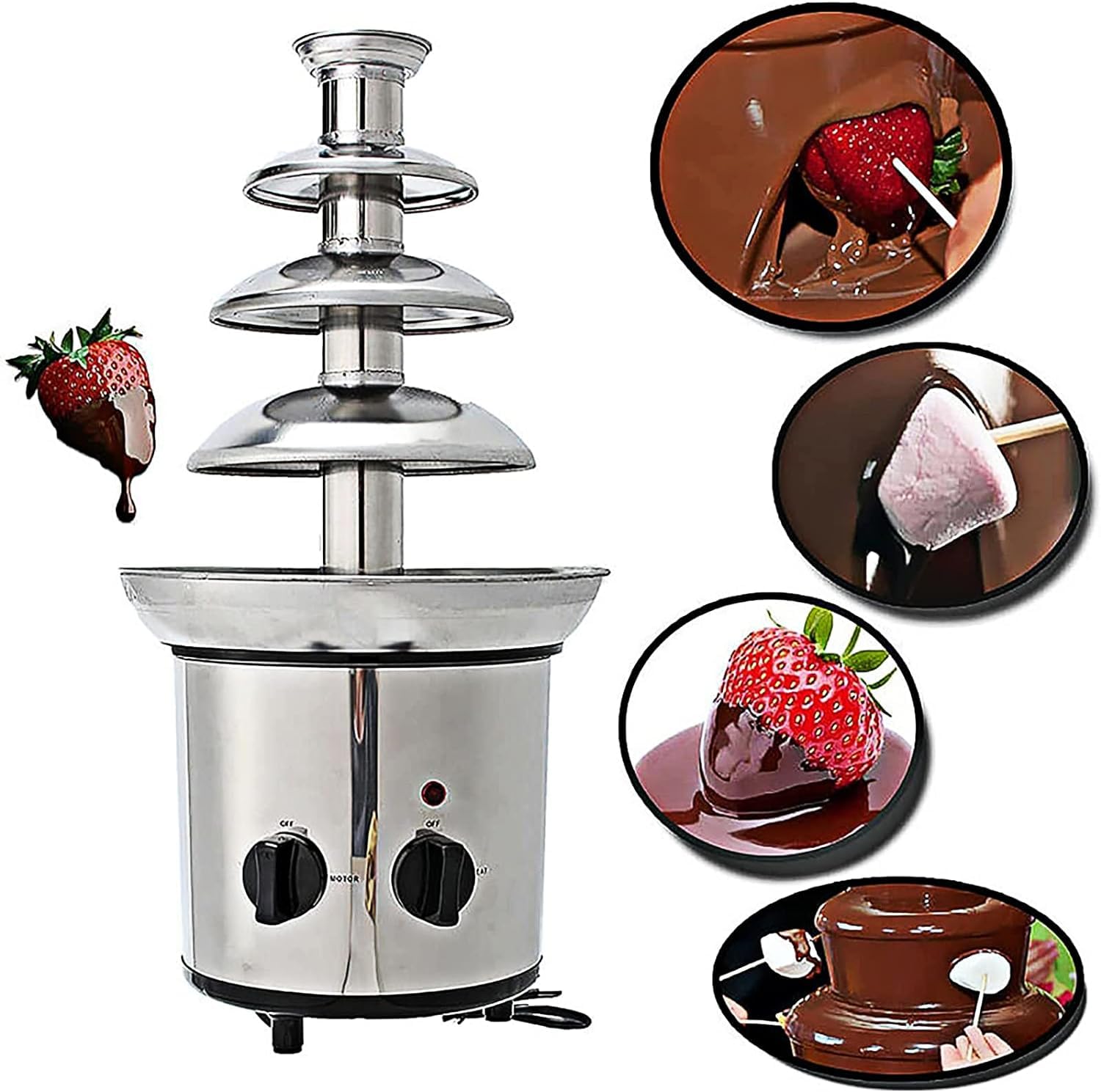 Fondue fontanna czekoladowa, fontanna czekoladowa, elektryczna maszyna do topienia ze stali nierdzewnej, fontanna do fondue czekoladowego, łatwa w montażu, 4 poziomy do sera Nacho, sosu BBQ