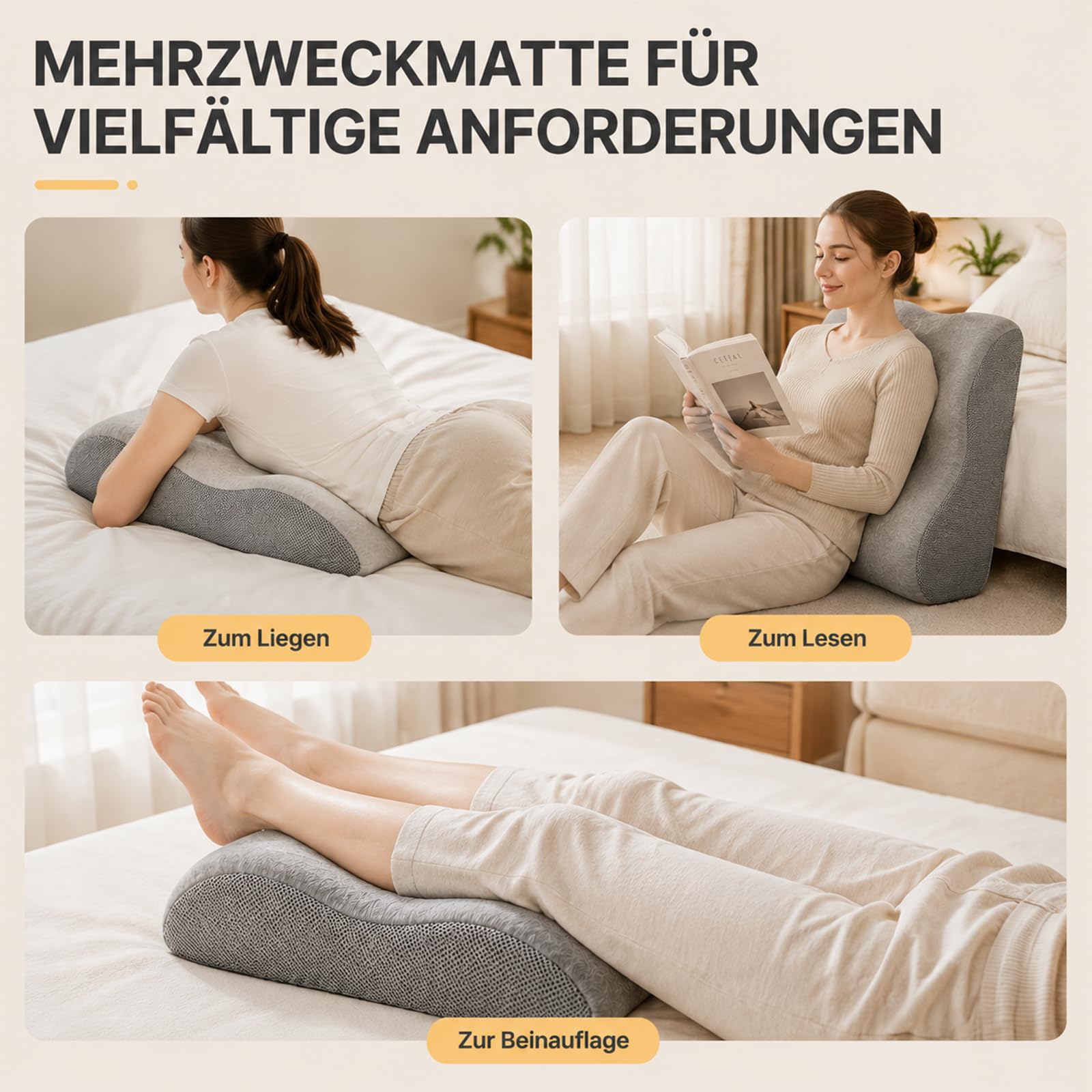 Cuscino Alza Gambe Sollevate Ergonomico per Dormire, Cuscino Gambe Circolazione Multifunzione Schienale e Seduta, Cuscino Ginocchia per Dormire, Vene Varicose, Fodera Sfoderabile Traspirante, Grigio