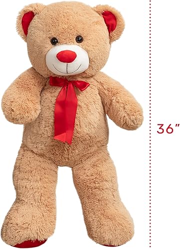 Miniatura 8 de WENMOTDY Enorme oso de peluche gigante de peluche con lazo rojo de cinta para el día de San Valentín regalo para novia y niños 36 pulgadas color