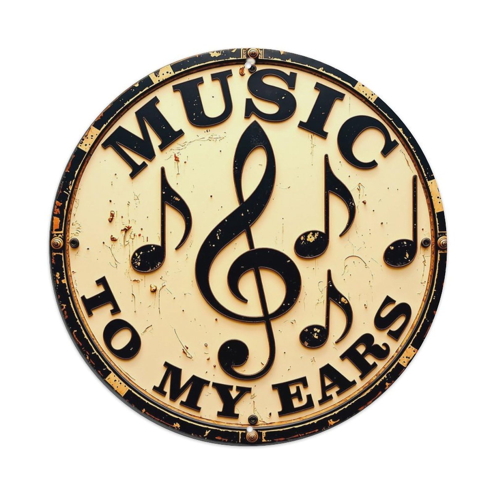 Music To My Ears Retro Metal Sign Round Tin Sign, Vintage Decor Art Poster for Bar, Home, Man Cave, Kitchen, Laundry Room Gift 8x8Inch