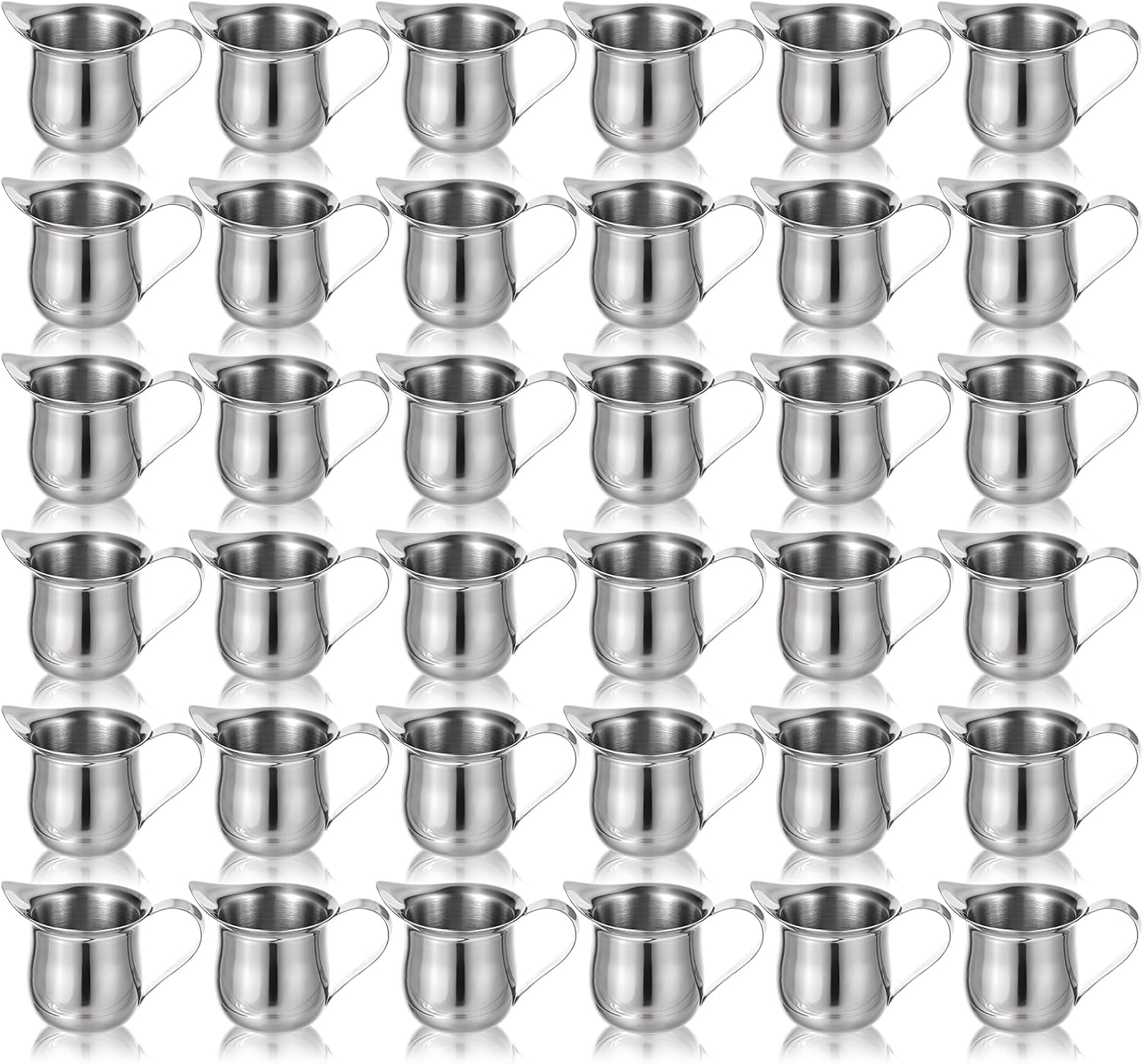 36 Pcs Stainless Steel Bell Creamers, 3 oz Mini Creamer Pitcher with Handle and Pouring Spout Cup Container for Serving Milk Coffee Salad Dressing Maple Syrup Espresso Machine Restaurant Cafes