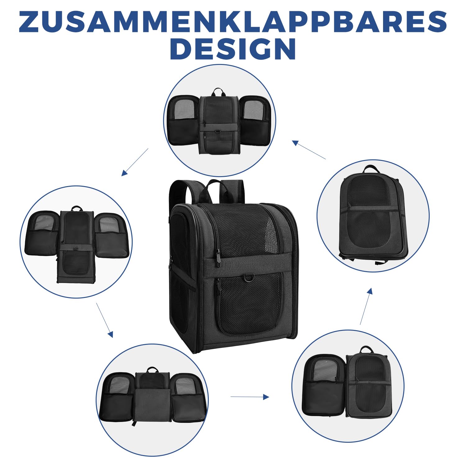 apollo walker HundeRucksack und KatzenRucksack für Kleine Haustiere(Belastbarkeit 2-15kg) - Gepolsterter Rückenstütze Hundetasche Atmungsaktiver Netz-Tierrucksack für Wandern, Reisen, Schwarz