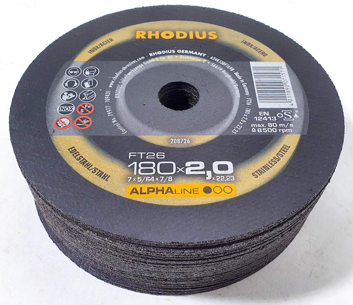 Dischi da taglio Rhodius FT26 180 x 2,0 mm per acciaio inox/acciaio 25 pezzi