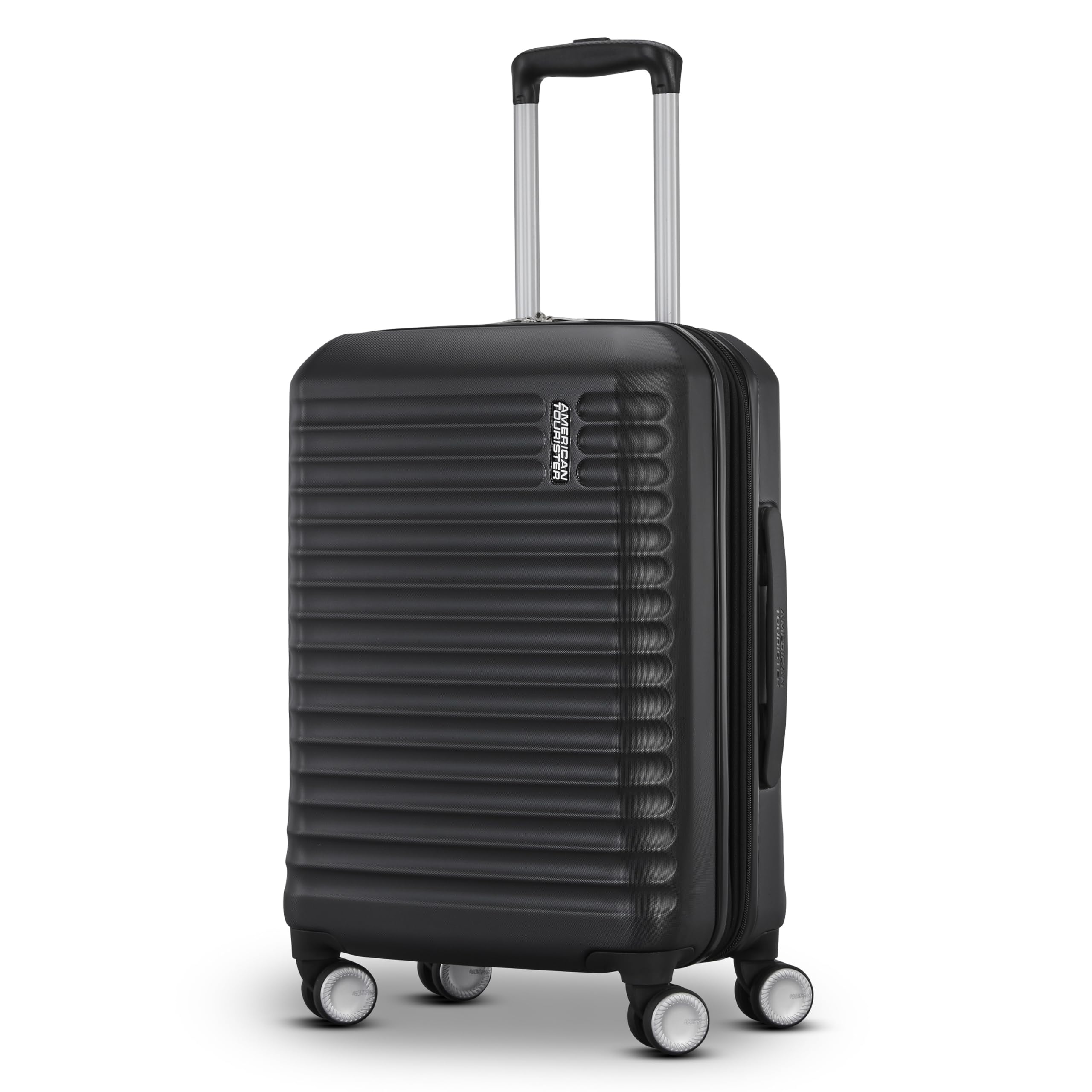 American TouristerStratum Carry-On Spinner, Airline Approved, Durable  Hardside Luggage, Expands RightHeight™ Adjustable Handle, Black