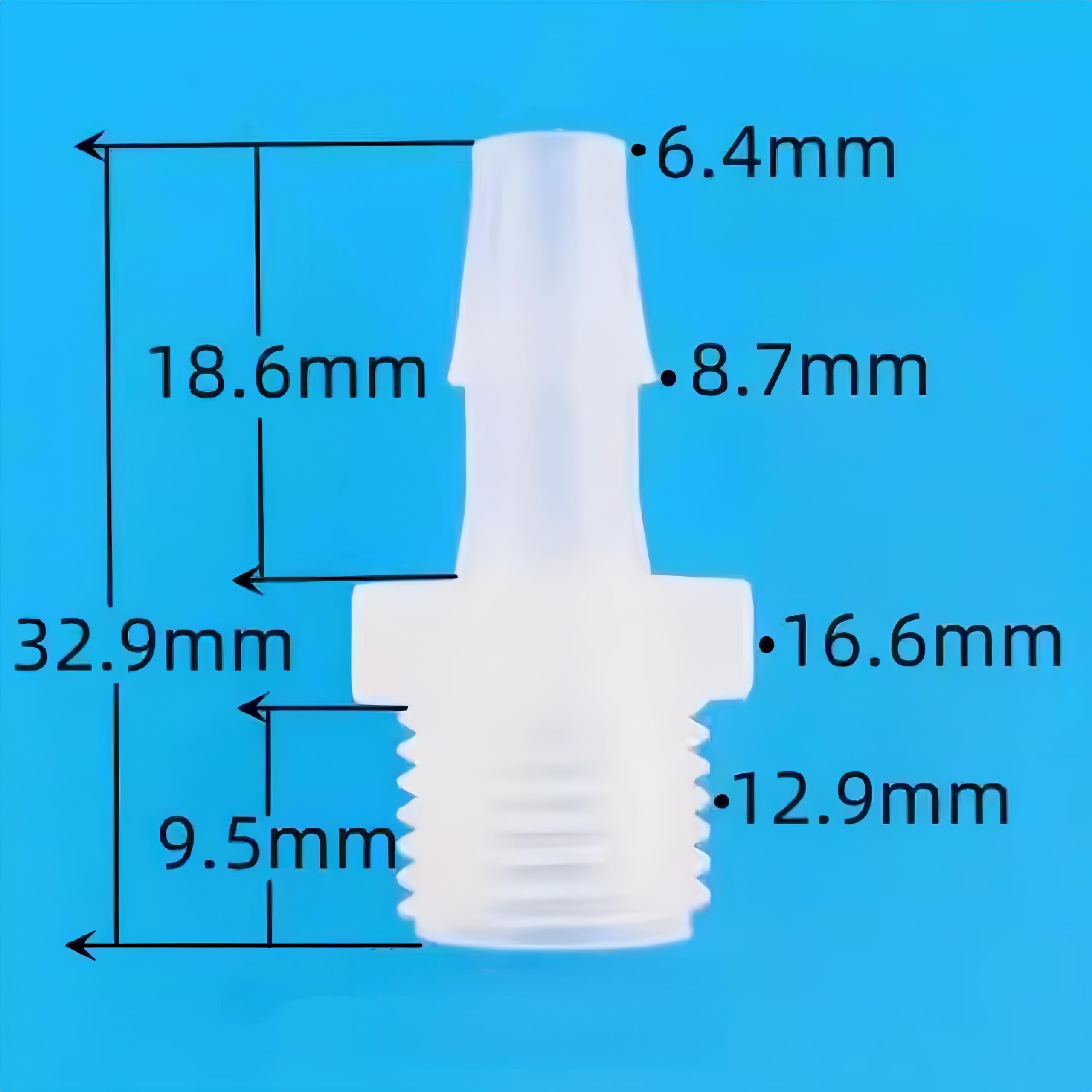 Adaptador de rosca macho 1/4G – Conector de manguera de plástico PP duradero for maquinaria de laboratorio y alimentos – Paquete de 50(1/4inch 6.4mm)