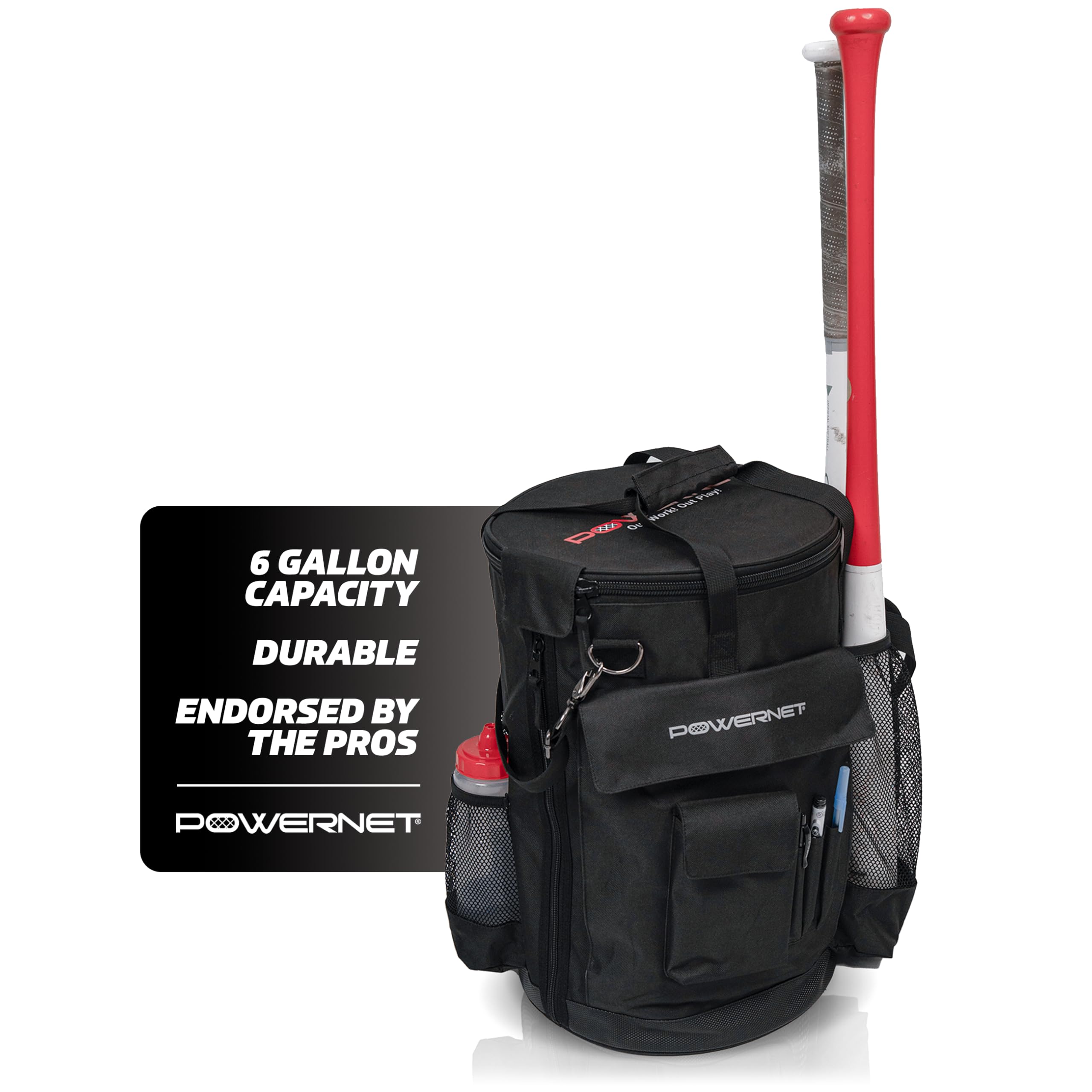 PowerNet Baseball Softball Coaching Bucket Caddy Cover, Multiple Pockets Carry Gameday Essentials, 3 Styles for 6 Gallon Bucket Organization Including All Terrain Wheeled