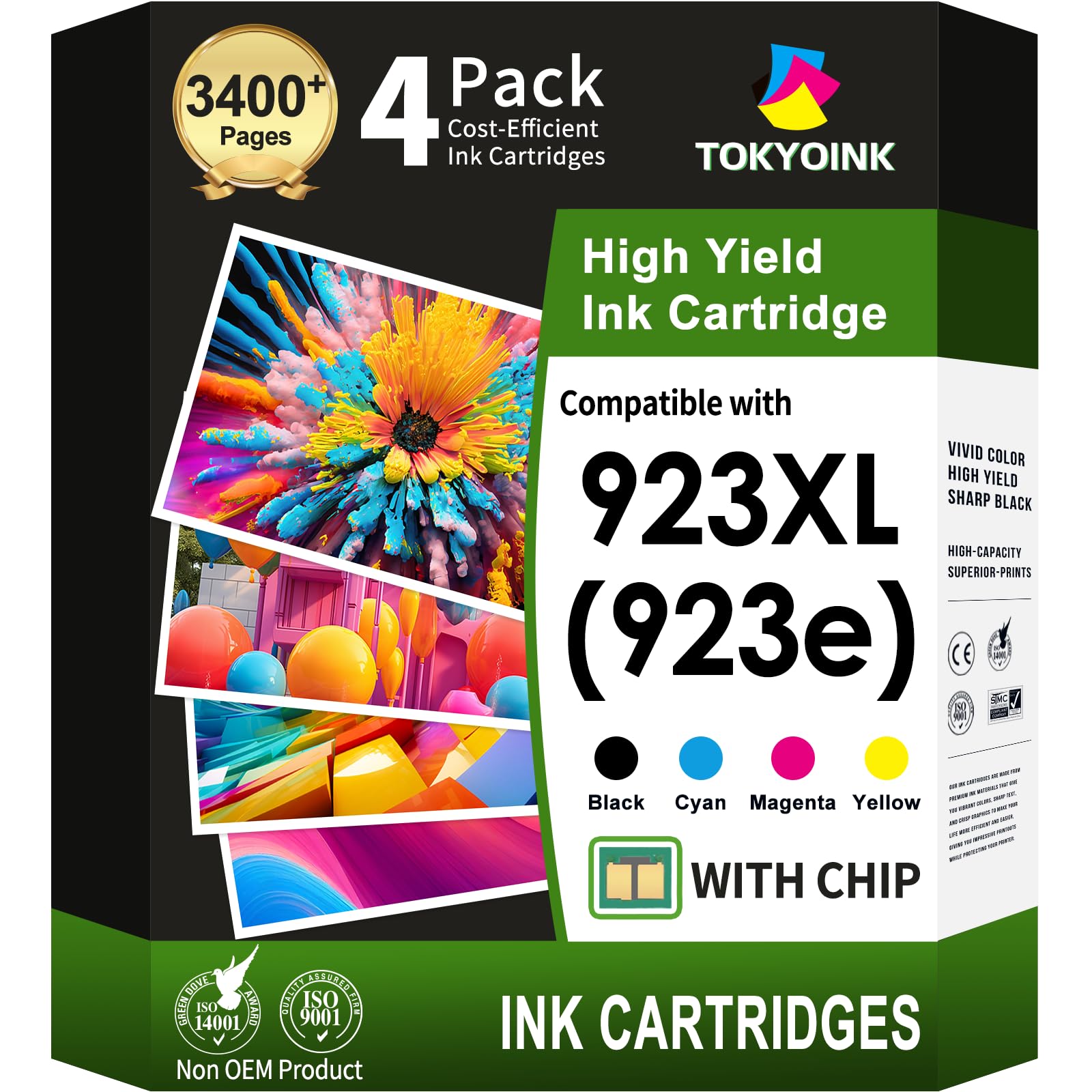Photo 1 of TOKYOINK 923 923e 923XL Ink Cartridges Combo Pack with Chip Replacement for HP 923 923e Ink Cartridges for HP Printer OfficeJet Pro 8130e 8135e 8139e 8125e 8138e 8122e 8120 8124e 8130(4 Pack B/C/M/Y)