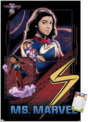 Trends International Marvel The Marvels - Póster de pared de Ms. Marvel, 22.37 x 34.00 pulgadas, paquete de póster y montaje prémium