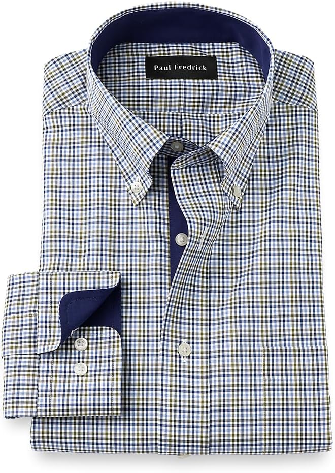 Paul Fredrick Men's Classic Fit NonIron Cotton Tattersall Dress Shirt