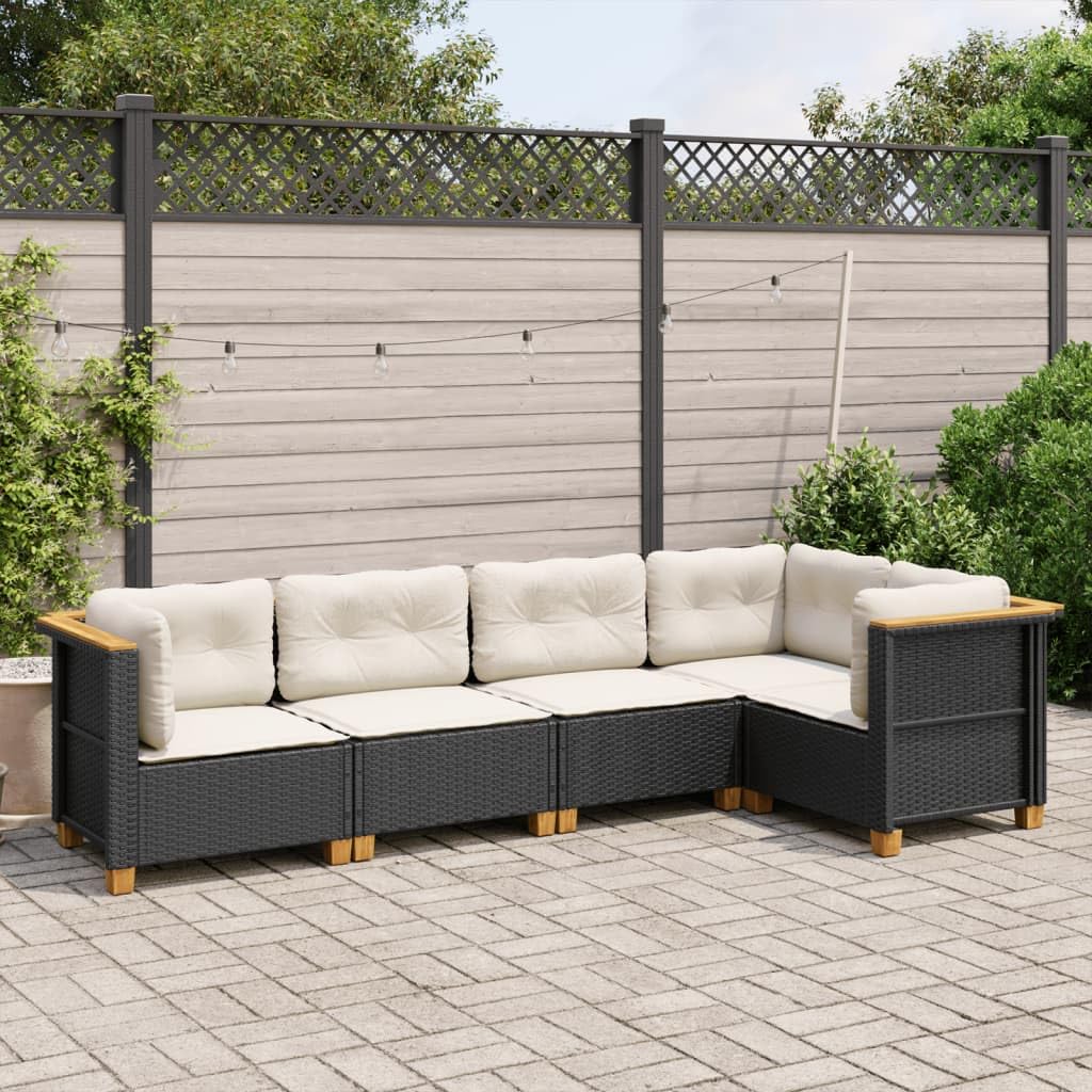 Set Salotto da Giardino 5 pz in Rattan PE con Cuscini Nero | Salotto componibile in polyrattan con morbidi cuscini sfoderabili per arredare con stile terrazzo patio e giardino