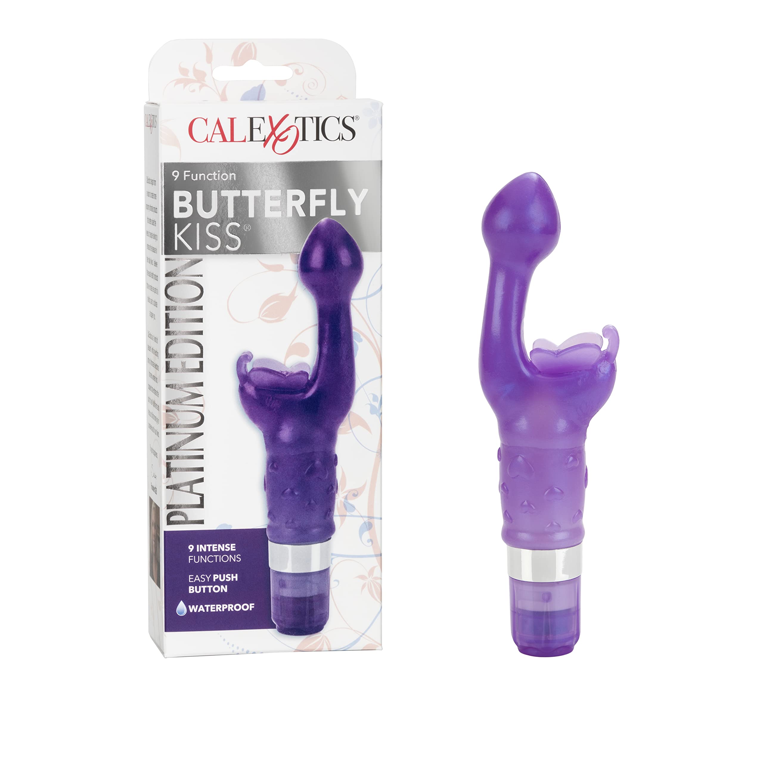 CalExotics Platinum Edition Waterproof 9-Function 2-in-1 Butterfly Kiss Vibrator for G-spot and Clitoral Massager - Purple