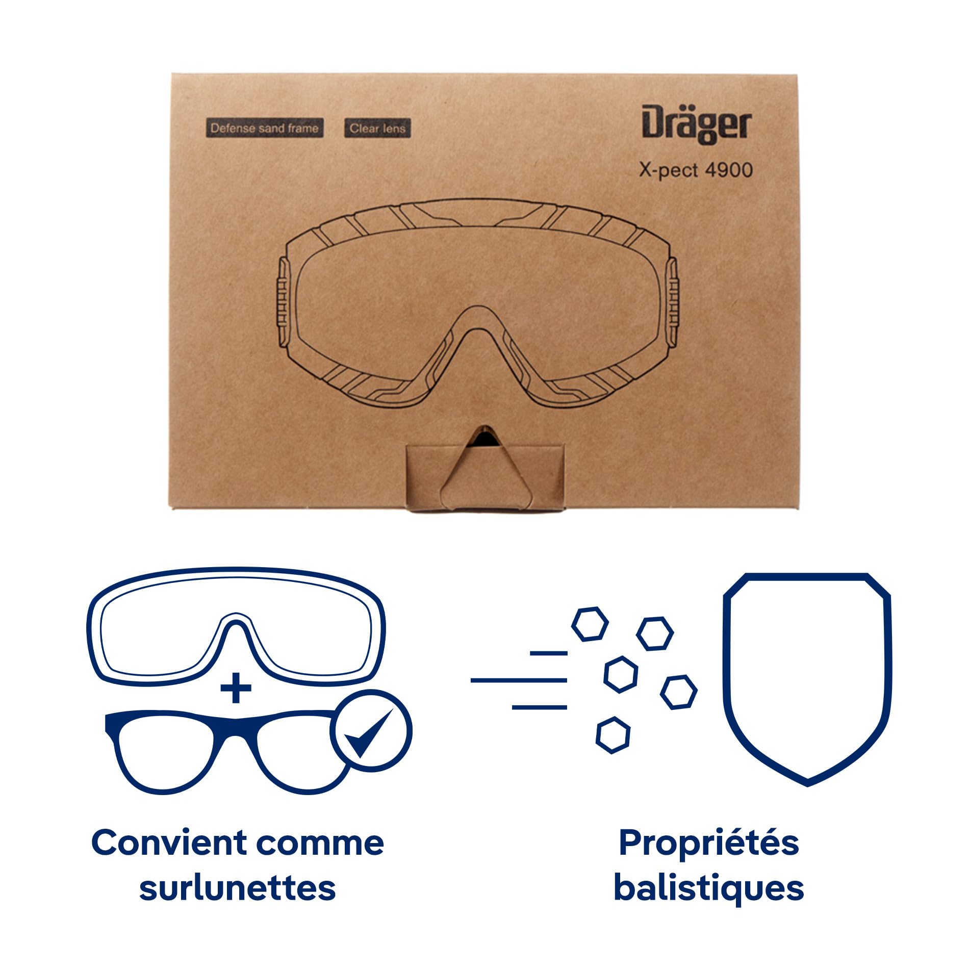 Dräger X-pect 4800 & 4900 Lunettes-masque anti-buée anti-poussière Oculaire polycarbonate incassable résistant aux rayures