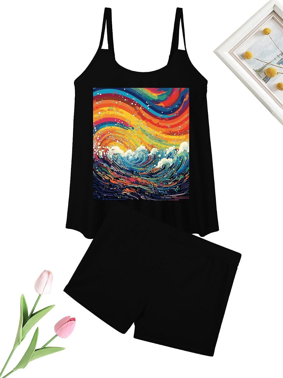 Lively Sea View Tankini Swimsuits for Women Tummy Control Two Piece Bathing Suits Swim Tops with Boy Shorts
