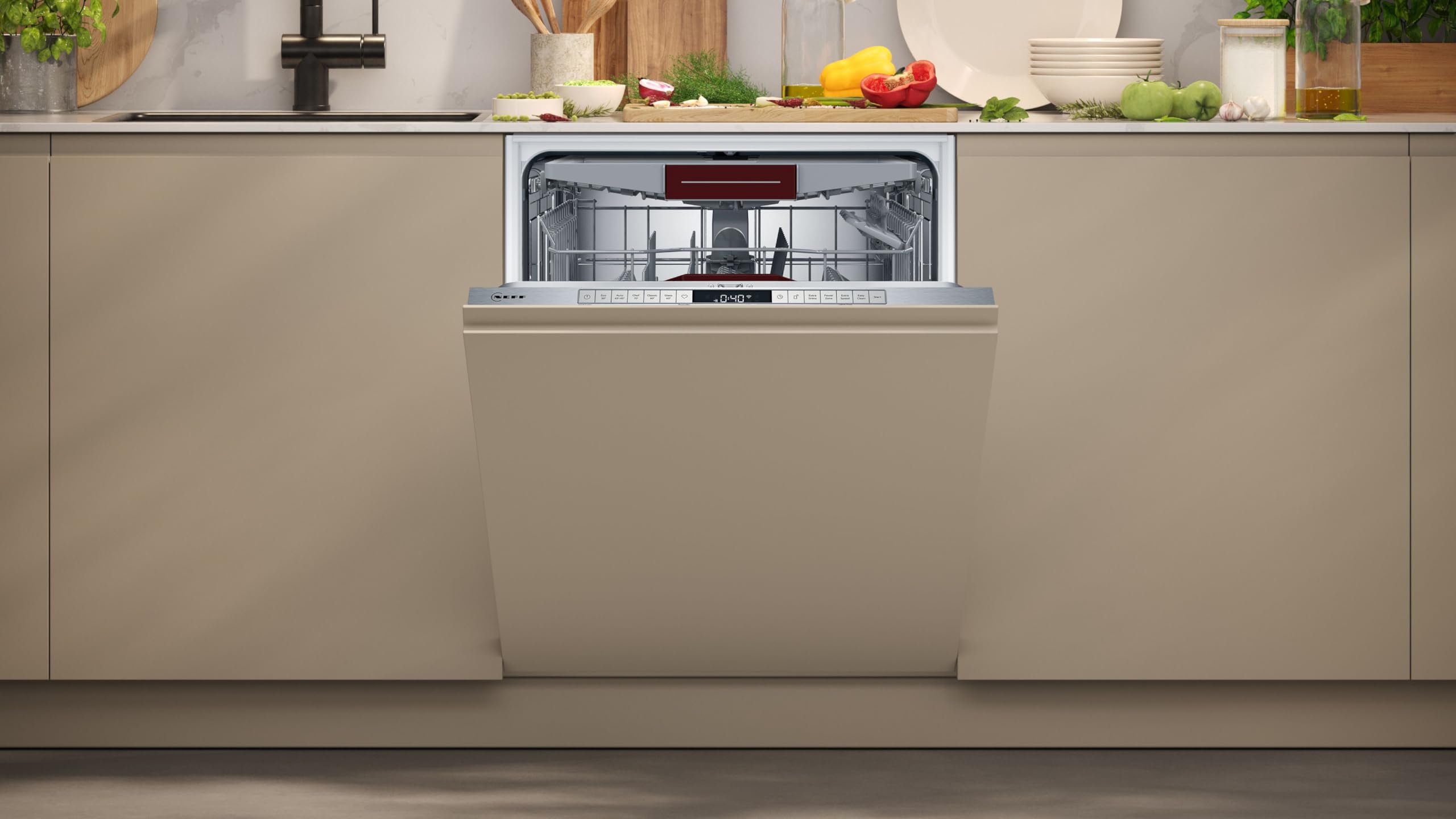NEFF S257YCX03E, N 70, Smarter XXL Geschirrspüler Vollintegriert, 60 cm, Besteckschublade, Made in Germany, Zeolith-Trocknung, besonders leise Spülmaschine, höhenverstellbarer Oberkorb, Aqua Stop