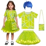 Kids Disgust Costume Joy Costume Rainbow Tutu Dress Set for Girls Movie Cosplay Halloween Outfits with Wig