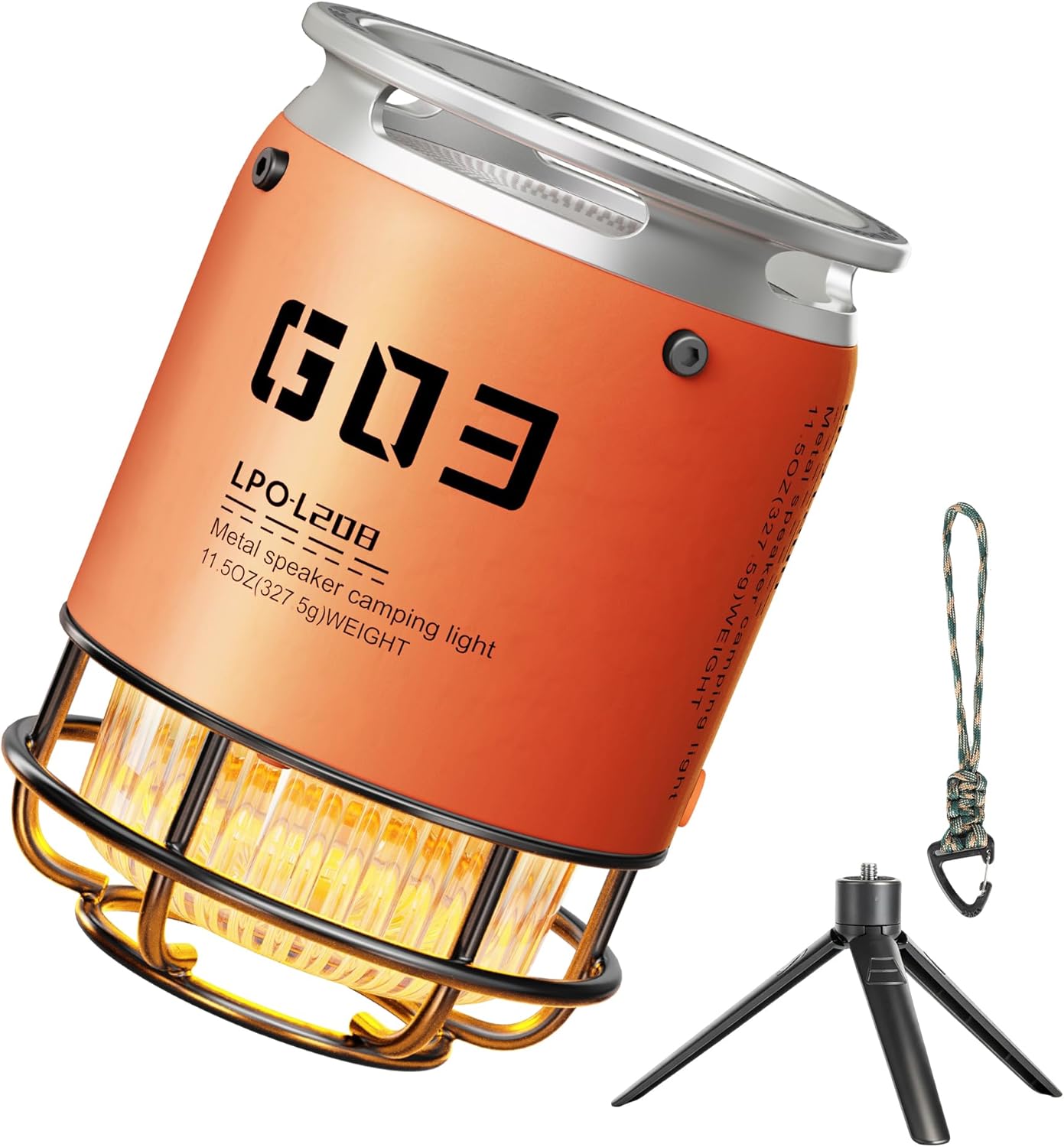 Metal Outdoor Bluetooth Speakers Waterproof with 3 Adjustable Modes LED Torch/Colorful Mood Lights & SOS Rescue Portable with Stand & Lanyard - for Camping/Hiking/Party (Orange)