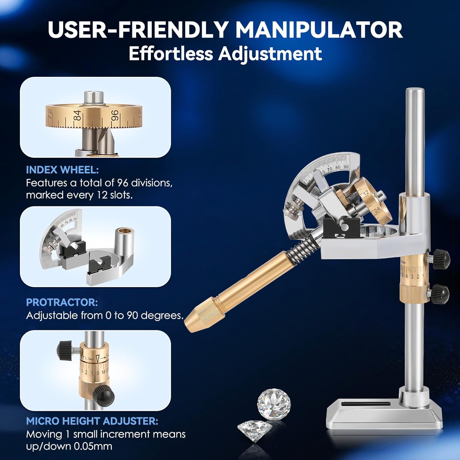Mxmoonant Gem Faceting Machine, 0-2980rpm Adjustable Speed, 96 Divisions Index Wheel for Precise Manipulation, Equipped with a Splash Guard & LED Light, Ideal for Beginner Grinding of Gem, Jade