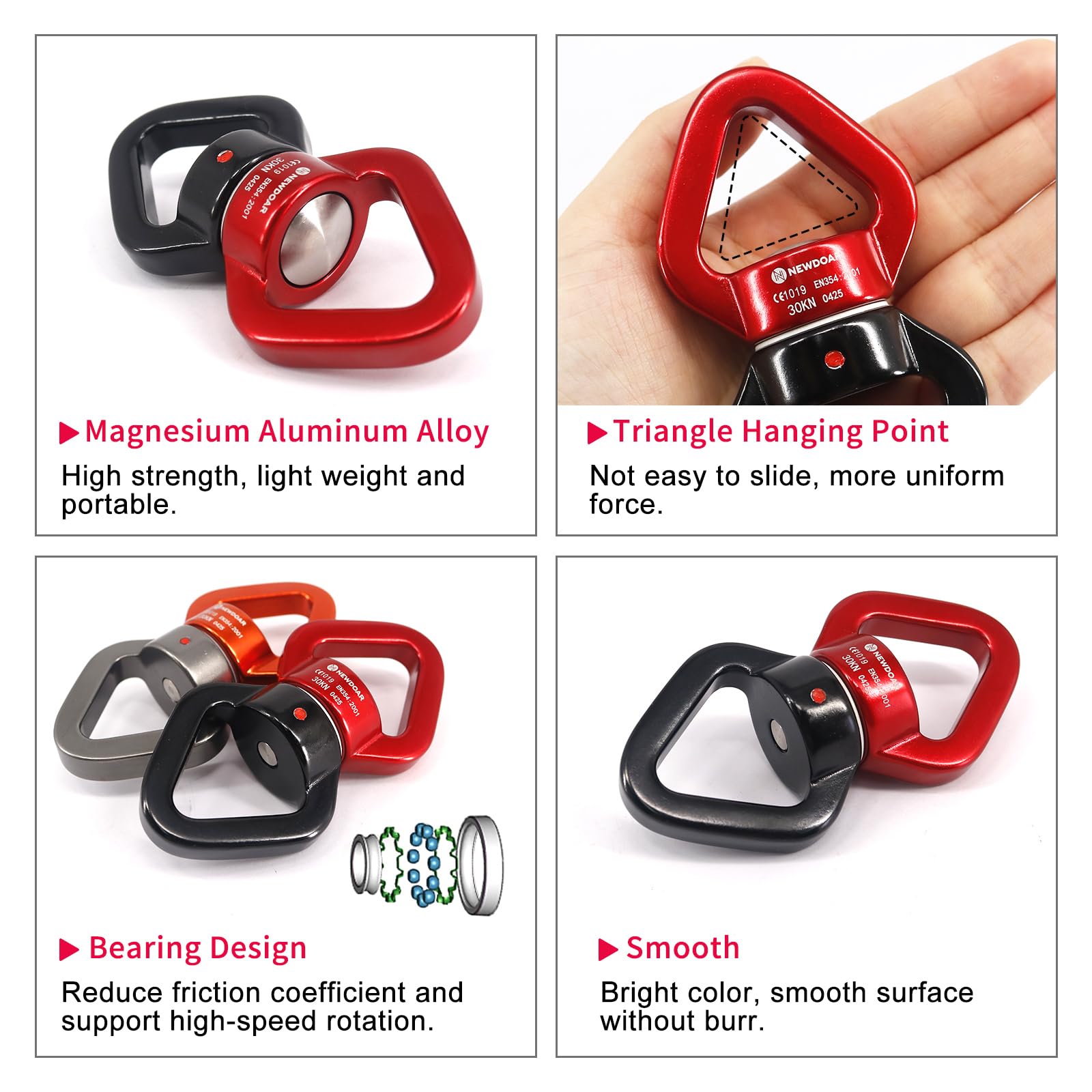 NewDoar Swing Swivel, Dispositivo Girevole Micro Rotatore Certificato CE 30KN per Altalena Danza Aerea/Yoga/Altalena/Amaca Sospesa/Arboricoltore di Arrampicata su Roccia
