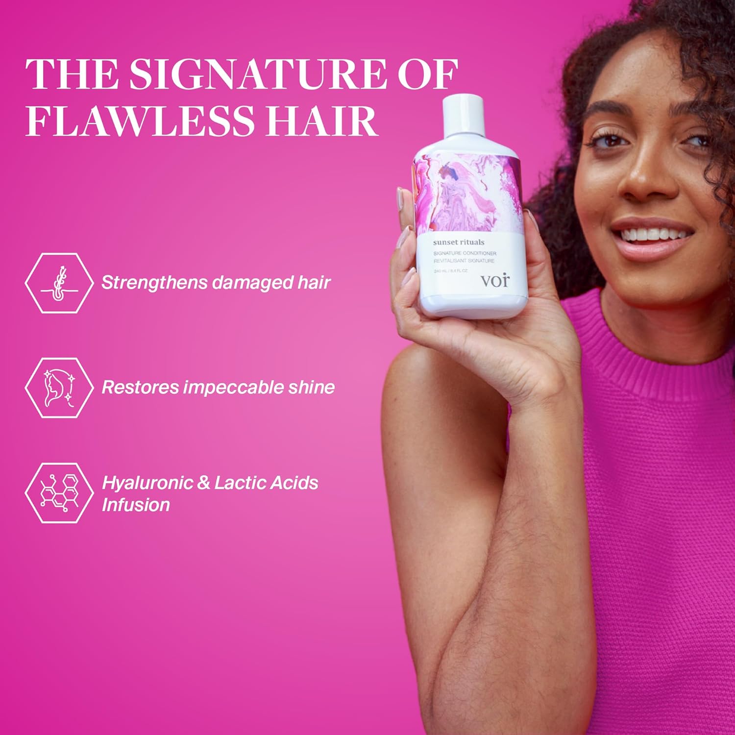 Voir Haircare Hydrating Hair Conditioner with Hyaluronic Acid & Lactic Acids for Intense Moisture, Daily Deep Conditioner to Smooth Frizz, Restore Hair Shine, & Strengthen Dry Damaged Hair, 8.4 FL Oz