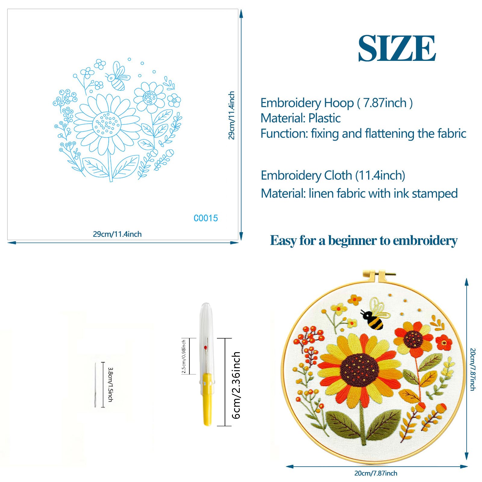 Zhenqing Kit de punto de cruz para principiantes, patrón de flores y diseño de mariposa, juego de bordado estampado (C0046)