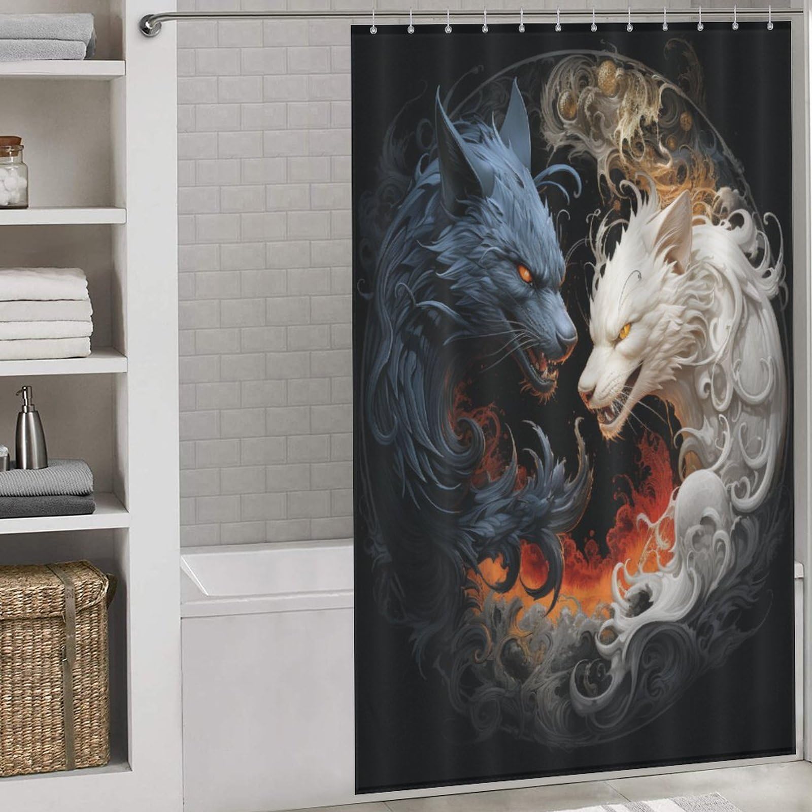 Rideau de douche loup imperméable et facile à nettoyer pour salle de bain