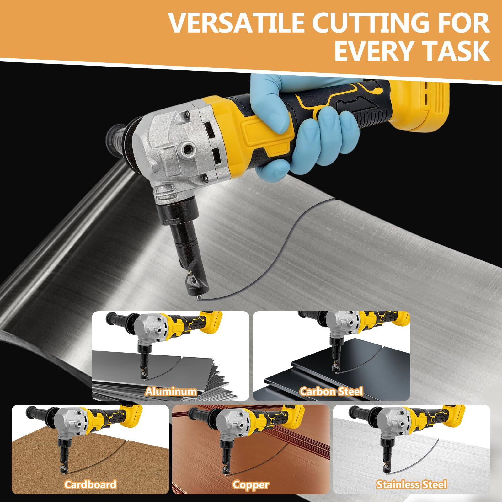 Grignoteuse de métal sans fil compatible avec batterie DeWalt 20V, cisaille électrique sans balais pour métal à 1900 tr/min,tête grignoteuse réglable à 3 vitesses rotative 360°(sans batterie)