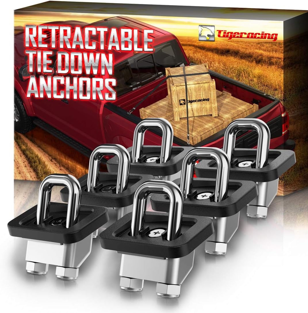 Inner Bed Tie Down Anchors Retractable Truck Bed D Ring Compatible with 2007+ Silverado & Sierra 1500 2500 3500/2015+ Colorado & Canyon - 3000LBS Capacity Only Fit SideWall of 6