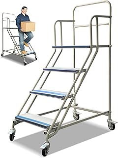 4 Step Rolling Stairs with Wheels, Industrial & Warehouse 4-Step Stairs,...