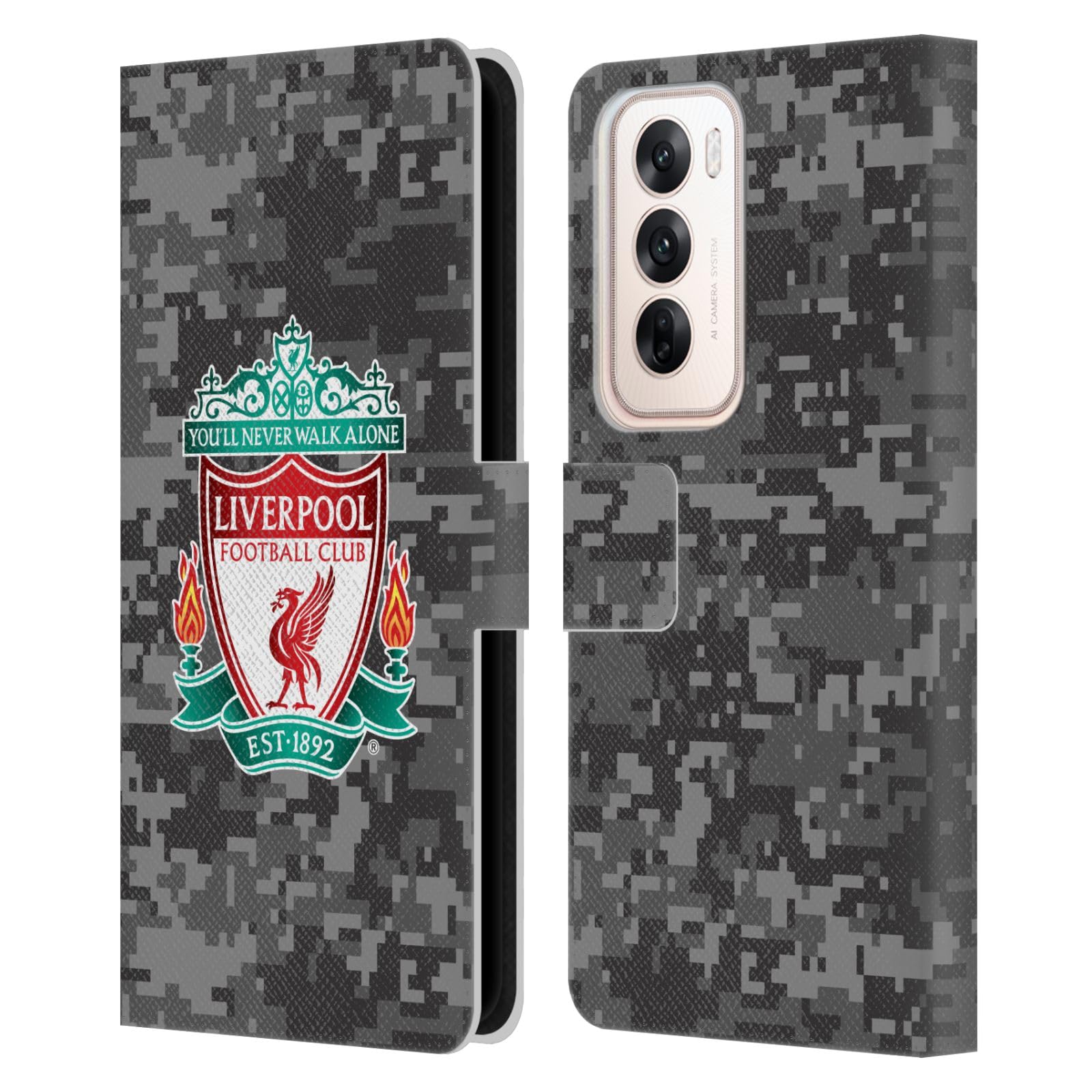 Head Case Designs Officially Licensed Liverpool Football Club Away Colours Crest Digital Camouflage Leather Wallet Case Compatible With OPPO Reno12 5G