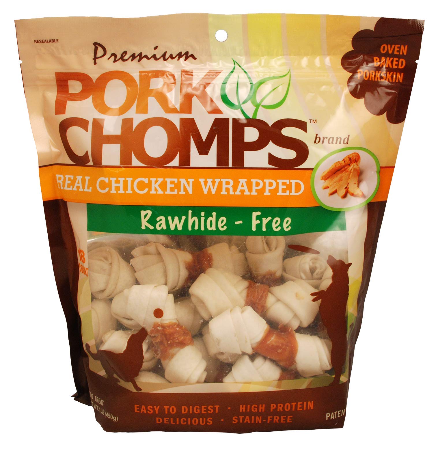 Pork ChompsBaked Pork Skin Dog Chews, 3-inch Knots, 18 Count