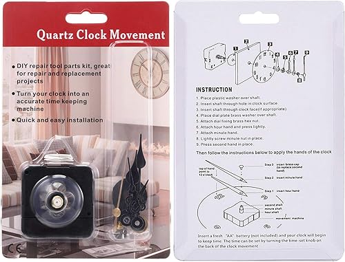 Miniatura 7 de Mecanismo de movimiento de reloj funciona con pilas piezas de reparación de bricolaje con 2 pares de manos cortas