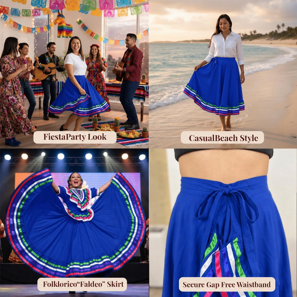 Authentic Mexican Skirt for Women Traditional Made by Original Mexican Artisans in Guerrero - Folklorico Dress - folklorico Skirt for Girls - Traje folklorico Mexicano - Mexican folklorico Skirts Blue