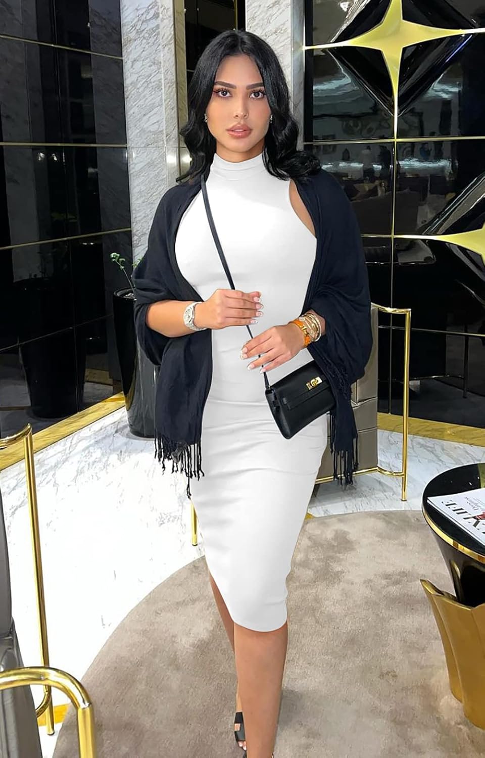 GOBLES Women's Sexy Halter High Neck Elegant Sleeveless Bodycon Midi Club Dress - Image 2