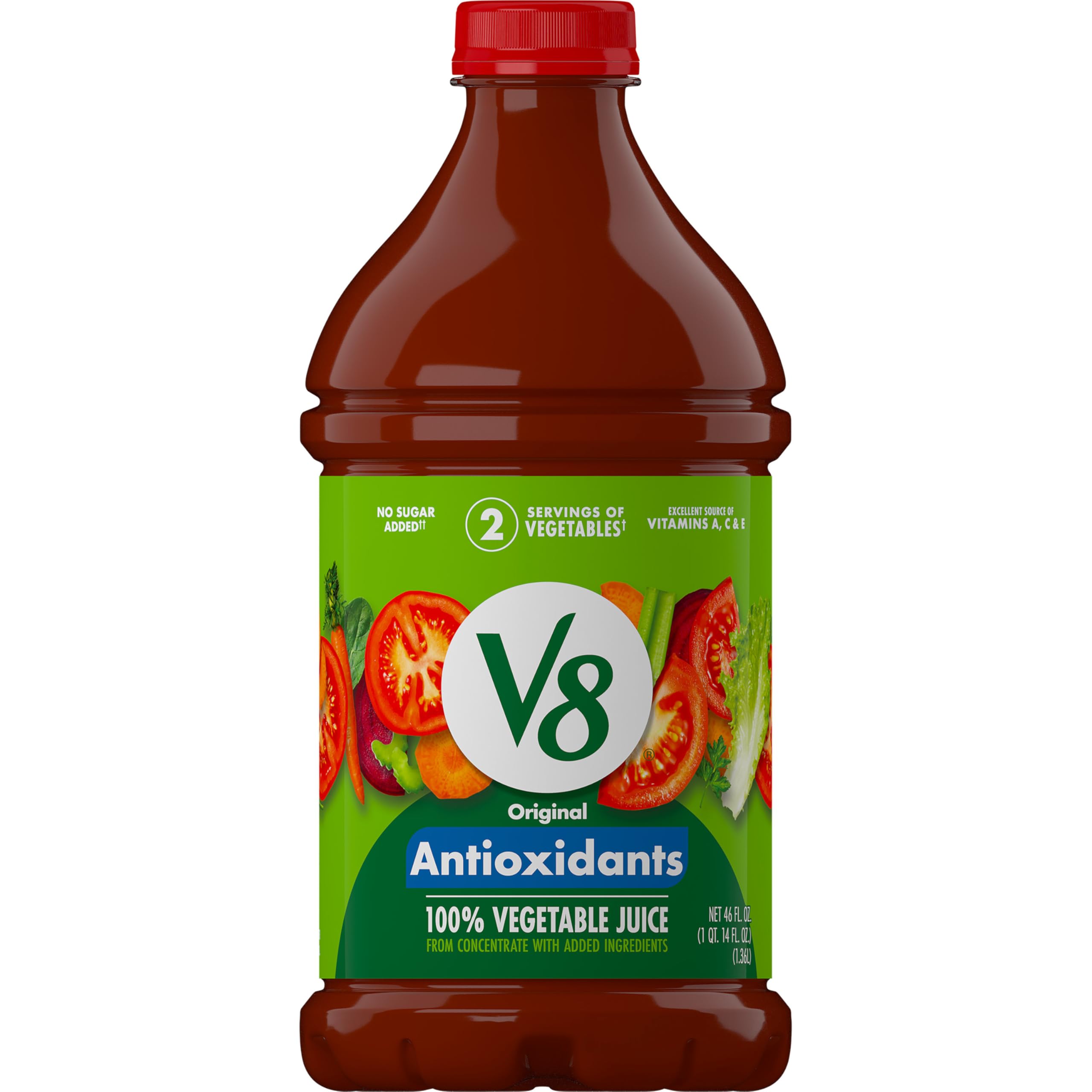 V8 Essential Antioxidants 100% Vegetable Juice, Vegetable Blend with Tomato Juice, 46 FL OZ Bottle