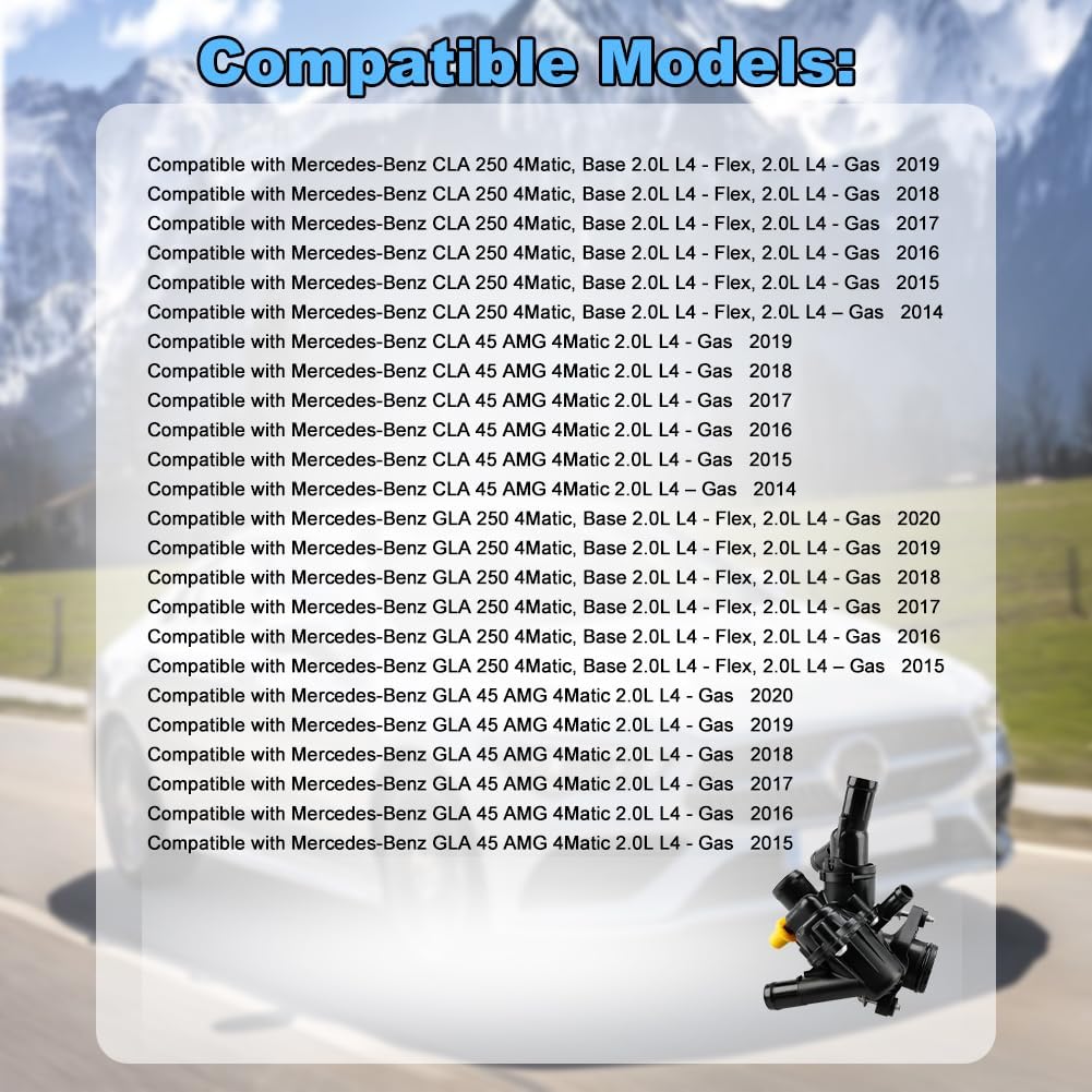 Engine Coolant Thermostat Housing Compatible with Mercedes-Benz GLA250 GLA45 AMG 2015-2020 CLA250 CLA45 AMG 2014-2019 Replacement for 2702000415 2702000615 2702002200 9025187 936207