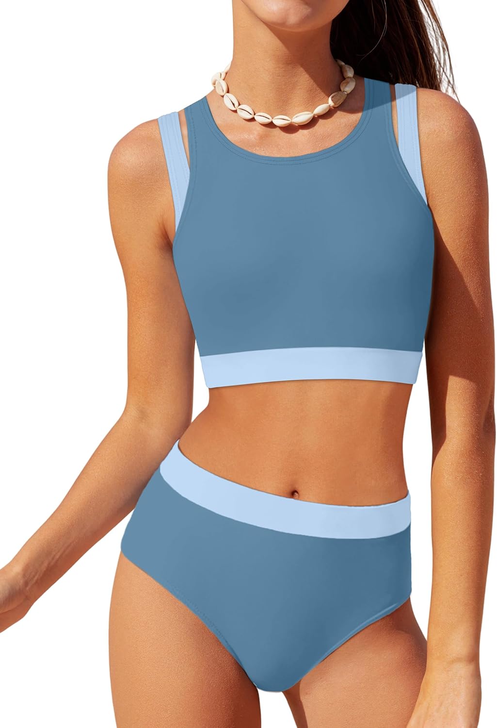 MIGU Girls Swimsuit Bikini Two Piece Girls Bathing Suits Adjustable Double Straps Color Block Swimwear for Girls 9-16 Years