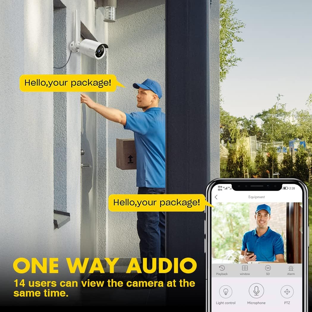 Wireless Security Camera System with 24/7 Video Audio Recording,Security Camera System with(4)2.0MP Weatherproof Indoor Outdoor Camera,IP Camera with Night Vision, P2P, Motion Detection, No Hard drive