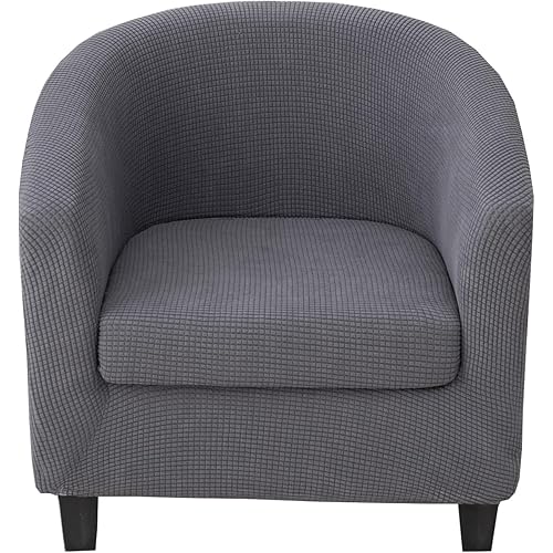 CRFATOP Club Chair Slipcover with Cushion Cover Jacquard 2 Piece Tub Chair Covers Armchair Covers Soft Washable Round Barrel Chair Covers Couch Covers for Bar Counter Living Room,Dark Grey