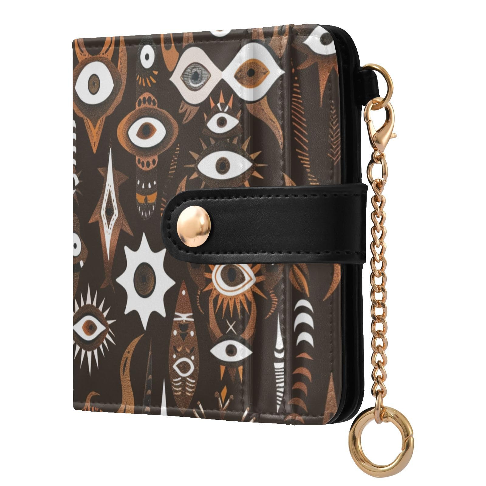 Bohemian Moroccan Style Monsters Brown Waterproof Women's Compact Folding Wallet PU Leather Wallet for Women Boys Girls