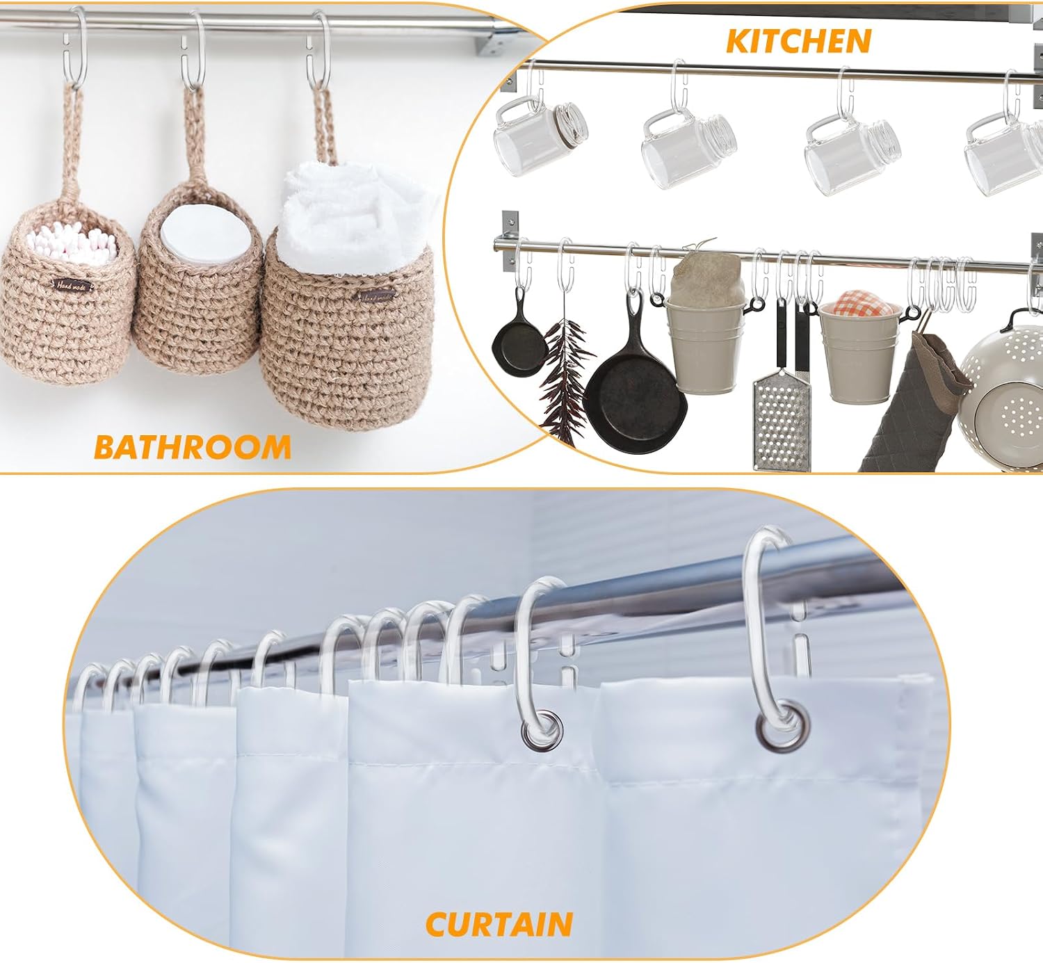 Sintuff 120 Pcs Plastic Shower Curtain Rings Clear C-Shaped Hooks