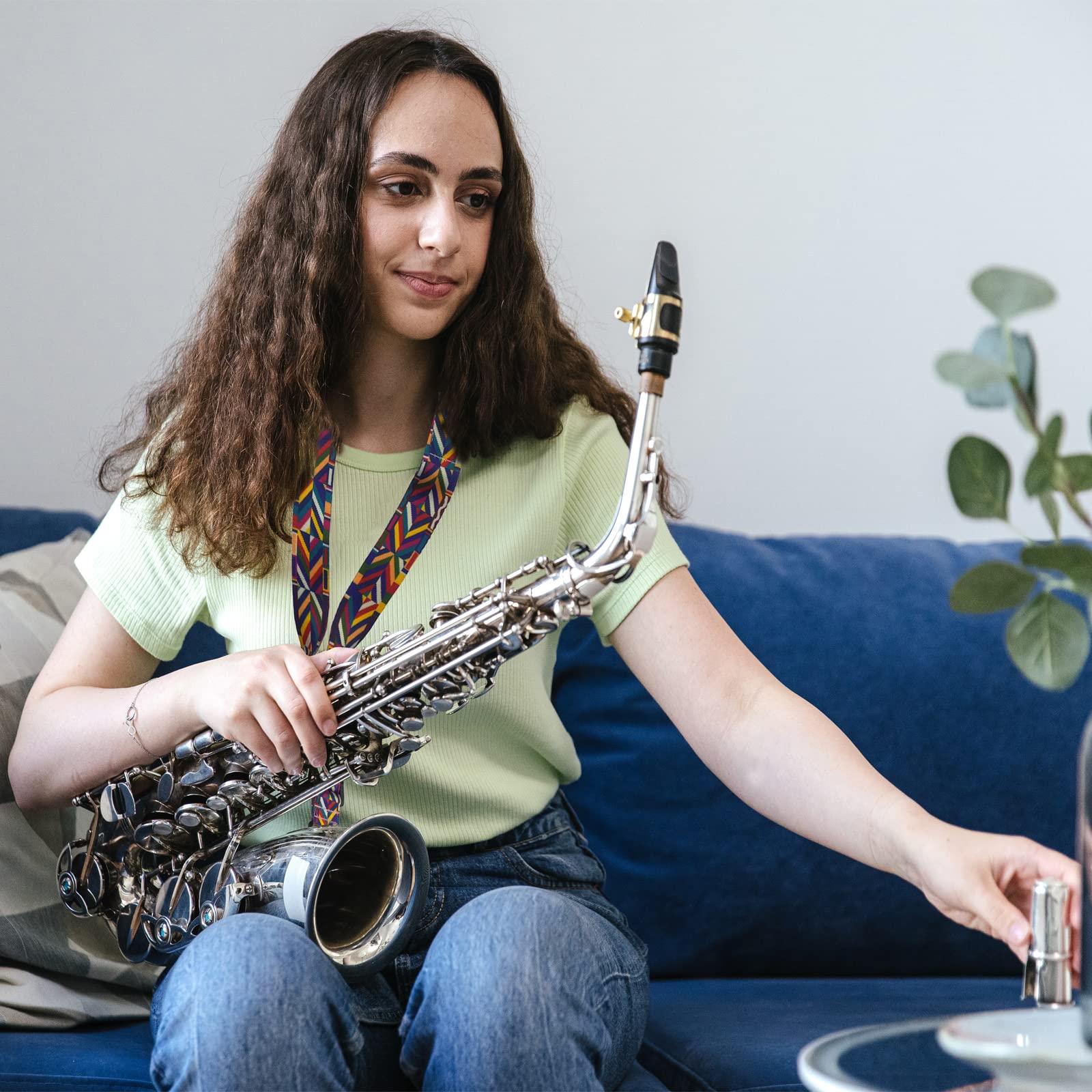 Saxophon Umhängeband weich gepolstert Regenbogen Geflochtenes Muster für Alt Bariton Sopran Sax