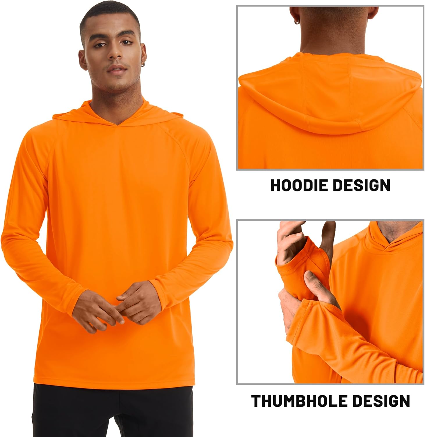 TACVASEN Men's Long Sleeve Sun Protection T-Shirt UPF 50+ Performance Hiking Running Quick Dry Hoodie Orange Large