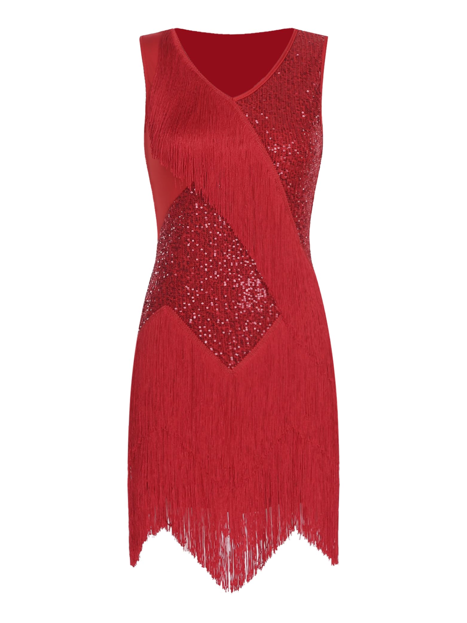 Femme Robe Danse Latine à Franges Paillette Tenue Danse de Salon Salsa Samba Rumba