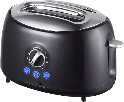 Cool Touch 2-Slice Extra Wide Slot Toaster with 7 Shade Settings, Defrost and Bagel Functions Black and Blue Retro Kitchen Toaster Black