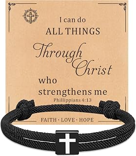 TAGOMEI Stocking Stuffers for Teen Boys Christmas Gifts for Him Son Boys Grandkids Mens Cross Bracelet Teenage Boy Birthday Gifts Ideas Religious Christian Bible Verse Bracelets Catholic Baptism Gifts